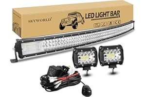 ‎SKYWORLD SKYWORLD 127cm 648W LED Arbeitsscheinwerfer Bar Gebogen Led Lichtleiste Offroad Beleuchtung, 2X 10cm 60W Led Zusatzscheinwerfe mit 12V kabelbaum kit für Auto SUV ATV UTV LKW 4x4 Nebelscheinwerfer