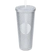 Olomo 750 ml Kapaklı ve Pipetli Soğuk İ&ccedil;ecek Bardağı &ndash; Mor Kristal Desenli Seyahat Kupası, Termal Yapı, Buzlu Doku, Buzlu Kah