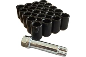BIMECC Set of 20 High Tensile Steel M12x1.5 Slimline Wheel Nuts with 17Hex Tuner Key - Black - Compatible with Ford, Mazda, Honda, Kia, Suzuki