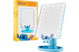 Disney Stitch LED Table Mirror with Trinket Tray, Bedroom Travel - Stitch Gifts (Blue)