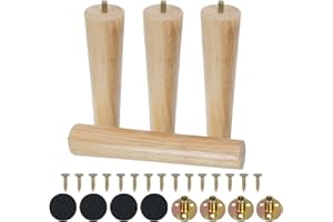 HULAGU 4pcs Pieds de Meuble en Bois Massif 25cm, Pieds d'Armoire Coniques Pieds de Table Antidérapant pour Meubles Table Chaise Armoire Canapé Bureau Cuisine