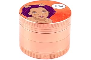 Spespo Herb Grinder, Spice Grinder 50mm(2.0 inch),4 Layers Cat Girl Painting Pink Metal Grinder with Pollen Scraper (Rose Gold Color)