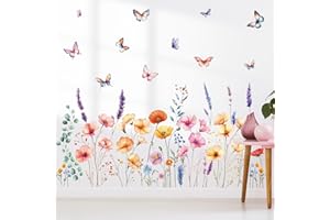 SHUCHING Adesivi Murali Fiori Acquerello, Adesivi da Parete Fiori Colorati, Stickers Decorazioni per Camera da Letto Soggiorno