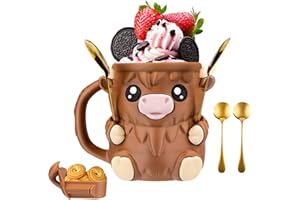 PIPIHOME Highland Cow Ice Cream Holder, Ice Cream Pint Sleeves Cover, ICES Creams Tubs Holder with 2 Spoon, Cute Animal ICES Creams Cooler Containe Leakproof Popsicle, Highland Cow Lover Gifts