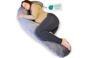 ‎ELLA Ella Schwangerschaftskissen, J-förmiges Seitenschläferkissen, U-Kissen, Stillkissen mit waschbarem Minky-Bezug, Ganzkörperkissen & Stützkissen für Frauen, Seitenschläfer - 155 x 80 cm, grau