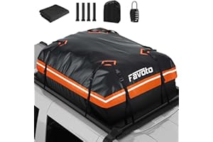 Favoto Dachbox 566L Faltbarer Dachkoffer wasserdichte Dachtasche mit Antirutschmatte Türhaken Verstärkungsgurte für PKW Autos SUVS mit/ohne Gepäckträger Reisen Gepäcktransport Schwarz-Orange