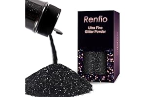 Renfio Poudre de résine métallique ultra fine à paillettes de 60 g de flocons en PET pour travaux manuels, paillettes noires de 1/128 pouce, pour verres et décorations