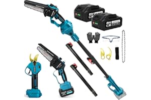 panthem Élagueuse sur perche sans fil 4 en 1 de 15 cm Mini tronçonneuse télescopique avec batterie et sécateur électrique de 45 mm 21 V 4000 mAh pour makita 18V Élagueur Pour le jardin