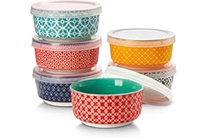 DOWAN Miseczki do dipów z porcelany, 176 ml, zestaw 6 misek deserowych z pokrywką – miski do sosów, przekąsek, deserów, tapas, kremowych miseczek do brulee, wielokolorowe, można myć w zmywarce i
