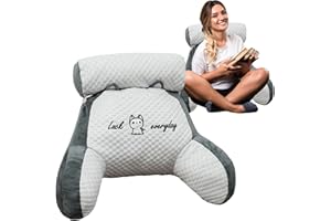 ChicSoleil Reading Pillow, Chill Wave Kissen, Plüsch rückenkissen mit armlehnen, mit Abnehmbarer Nackenrolle & höherem Stützarm - Rückenstütze Beim Lesen oder für Videospiele（Heiser 50 * 70cm）