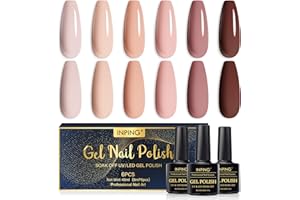 INPING Vernis Semi Permanent Nude,6 Couleurs Naturel Nude Soak Off UV LED Vernis à Ongles, Rose Nu Abricot Le Brun Foncé Vernis Gel UV Semi Permanent Pour Femmes DIY Nail Art Salon,8ML