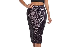 BALAYSIER Women Midi Sequin Skirt with Lining Sparkly Skirts Elasticated Waist Pencil-Skirt Suitable for Banquets and Parties