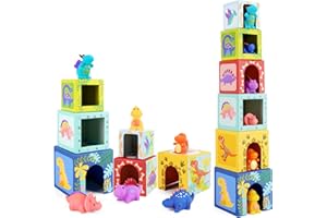 KMTJT Toddler Dinosaur Sorting and Stacking Toys Blocks for 12 18 Month Babies Preschool Learning, Numbers Nesting Boxes Montessori Bath Toys Gifts for 1 2 3 Years Old Baby Boy Girl