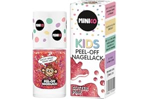 ‎MINICO MINICO Premium Kinder Nagellack Glitzer Pink, abziehbar, dermatologisch-getestet, kindgerecht, nachhaltig, vegan, wasserbasis, peel-off entfernbar