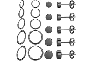 JeweBella 10 Paia Orecchini Uomo Acciaio Inossidabile Orecchini Cerchio Piccoli Argento Neri Orecchini Punk Classic Tondo Orecchini Anallergici Set di Orecchini per Uomo Donna