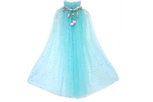 Proumhang Cape de Princesse pour Filles,Cape de Princesse Colorée,Robe de Princesse en Tulle avec Sequins Scintillants,Cadeau de Fête pour Les Filles Bleu Lac L