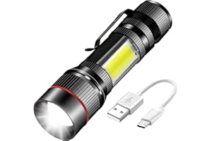 THIMMAMMA Torcia LED, Ricaricabile USB Militare Torcia Potente Professionale, 3 modalità zoomabile XPE e COB piccola Torcia a LED con magnete e clip IP5 Impermeabile per campeggio, escursioni, emergenze
