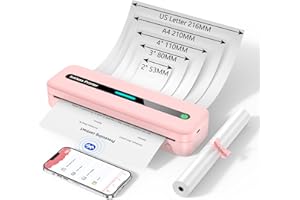 ASprink Stampante Portatile A4, Stampante Termica M832 Stampante Senza Inchiostro, Stampante Termica Portatile per Android e iOS, Supporta Carta Termica A4/110 MM/80 MM/53 MM/US Letter Carta Termica
