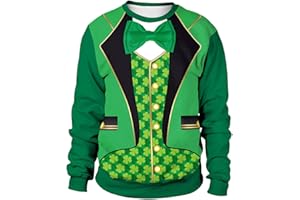 OFIMAN Herren St. Patricks Day Kostüm Grün Kleeblatt Sweatshirts Shirt Irish Leprechaun Lustige Kleidung Erwachsene 3D Neuheit Pullover Frauen