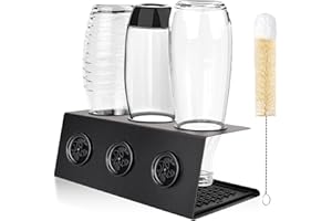 RIVASEN Flaschenhalter für SodaStream, 3er Abtropfhalter aus Edelstahl Abtropfständer mit Herausnehmbare Abtropfwanne und Deckelhalter, Abtropfständer für SodaStream Crystal und Emil Flaschen