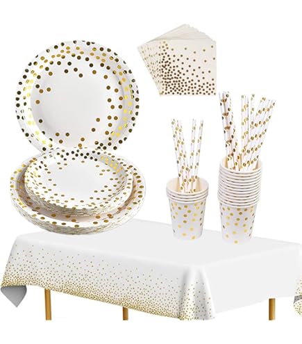 KAHEIGN 100 Pezzi Stoviglie di Carta per Feste Natalizie, 25 x 9 Pollici Piatti Piani, 25 x 7 Pollici Piatti da Insalata, 25 x 270ml Bicchieri, 25 x