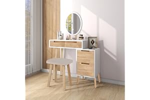 YU YUSING Toeletta con Luci LED, Tavolo da Trucco con Specchio e Sgabello, 4 cassetti e Comodino Rimovibile, Postazione da Trucco, Comodino Camera da Letto, Consolle da Trucco