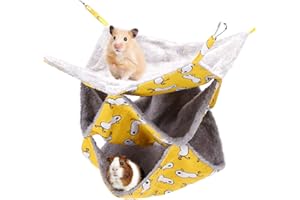 olyee Rat Hammocks for Cage,Triple Hanging Ferret Hammock Beds for Small Animals Guinea Pig Cage Accessories Bedding,Warm Hammock for Parrot Squirrel Hamster Rats Playing Sleeping(Yellow)