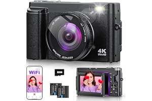 SIXTARY 4K 64MP Digitalkamera mit WLAN, 16X Digitalzoom, 180° Flip Screen Autofokus Vlogging Fotoapparat mit Selfie, WiFi Kompaktkamera mit 32GB Karte 2 Batterien für Anfänger