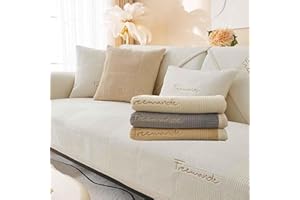LINGKY Couch Überzug, Sofa Überzug 1/2/3/4 Sitzer L Form Sofa Cover Sofabezug Ecksofa, Sofadecken Für Sitzfläche, Sofaschoner rutschfest, Universelle Sofa Überwurf (Creme,70x150cm/Rechteckig)