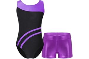 YiZYiF Body Ginnastica Artistica Lucida Bambina Senza Maniche Ragazze Leotards da Danza Classica Leotard Balletto Body da Pattinaggio con Pantaloncini