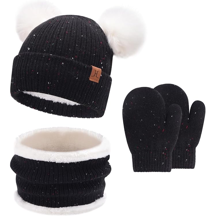 Ensemble Bonnet Et Tour De Cou Enfant 2 Pièces - Tricoté Avec Pompon - Doublure Polaire - 1-2 Ans - 5