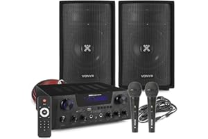 Fenton AV430B Home Karaoke System – Bluetooth Amplifier, Vonyx SL6 DJ Speakers, Dual Wired Microphones, Complete Adults Karaoke Machine Package
