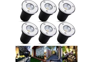 6 stycken LED-infällda golvspotlights - 3 W utomhus infälld spotlight, golvlampa för utomhusbruk, trädgårdsspotlight, rund jordad belysning i rostfritt stål 12 V-24 V DC (neutral, 3 W (DC12 V