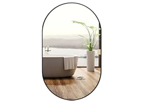 ‎RAMIX RAMIX Wandspiegel im pulverbeschichtetem Aluminiumrahmen Schwarz, Silber, Gold Loft Rechteckiger Rund Wohnzimmer Schlafzimmer Badezimmer Ankleidezimmer Flur (Schwarz, K1 - Oval 70x50cm)