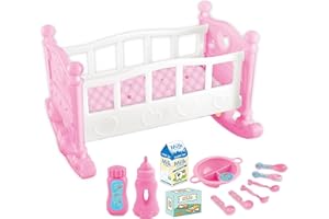 QUICKDRAW My Little Baby Dolls Bed Kids Pink Rocking Cradle Crib Cot Girls Toy with Accessories