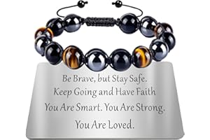 TOLOWOBK Mens Bracelets Gifts Tiger Eye Crystal Bracelet for Men Boys Personalised Triple Protection Beaded Bracelets for Men, Christmas Birthday Gifts for Him Dad Son Husband Grandson Nephew Brother