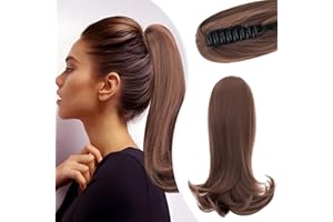 Elailite Queue de Cheval Postiche Extension de Cheveux (ondulé vers l'extérieur) Claw on Ponytail 30cm/100g # Brun Clair