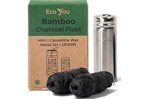 EcoYou Eco Floss | 2 Charcoal Dental Floss Refills + Dental Floss Holder | Mint & Candelilla Wax | Bamboo Floss