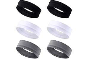 beifon 6Pcs Sports Headbands for Women/Men Elastic Yoga Head Bands Workout Sweatbands Non Slip Exercise Hairbands for Running Gym Fitness Cycling(2White + 2Black + 2Grey)