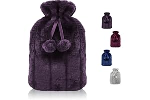 MOTONG 1 Pcs Fluffy Cozy Plush Cover-(Not Include Bottle) Detachable Warm Water Bag Cover Case Fit for 1.8 L Bottle Size (31 * 20cm) -Only Cover, Premium Soft Artificial Hot Water Cover (Dark Purple)