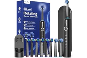 YTEATH PRO Brosse À Dent Électrique Rotatives pour Adultes - Brosses À Dents Rotatives avec 8 Têtes de Brosse, Brosse A Dent Electrique de Voyage, Noir Mat, Cepillo de Dientes