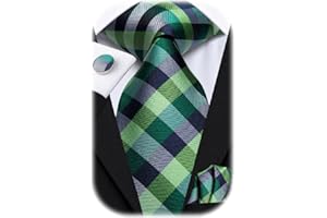 Hi-Tie Men Tie Set Silk Necktie with Pocket Square Cufflinks Set Striped Necktie for Wedding Business