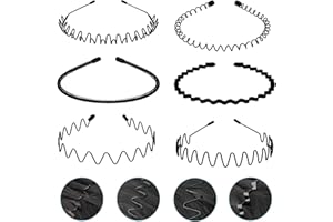 LERNOU Metal Headband Mens Hair Band Non-Slip Sports Hair Hoop for Men Black Wavy Fashion Hair Band for Outdoor Weddings (6 PCS)