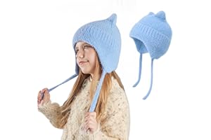 AYPOW Adorables Oreille de Chat Chaud Tricot Bonnet Enfants 3-12 Ans, Hiver Thermique Coupe-Vent Doux pour La Peau Confortable Earflap Chapeau, Élastique Cache-Oreilles Casquette pour Fille Garçon
