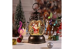 BERELIN Weihnachts Schneekugel Laterne mit Musik, Weihnachtsdekoration Schneekugel LED Vintage Weihnachten Wasser Glitzernde Verschneiter Globus, USB und Batteriebetrieben Schneekugels Geschenk für Weihnachts