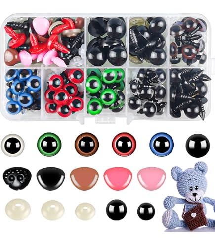 151 Pièces Yeux Et Nez De Sécurité Pour Poupées DIY - Noirs Avec Rondelles - 6mm, 8mm, 10mm - Sans Colle !