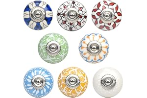 AvoDovA Knauf für Schrank Keramik, 8 Stk Schranktürknöpfe Vintage, Schubladengriffe Bunt Retro, Keramikknöpfe für Möbel, Griffe Küche, Keramik Griffe für Schränke