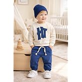 MYZİ STORE Bebek 3 l&uuml; Takım%100 Pamuk Şapkalı Rahat Kalıp Erkek/KIZ Bebek Takım