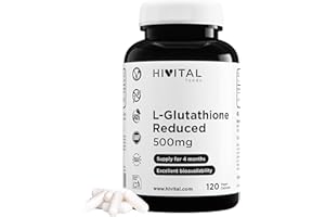 HIVITAL FOODS Glutatione 500 mg Ridotto al 98%. 120 capsule vegane per 4 mesi di trattamento. Realizzato con la molecola di Glutatione che ha il miglior assorbimento. Prodotto in Europa da HIVITAL