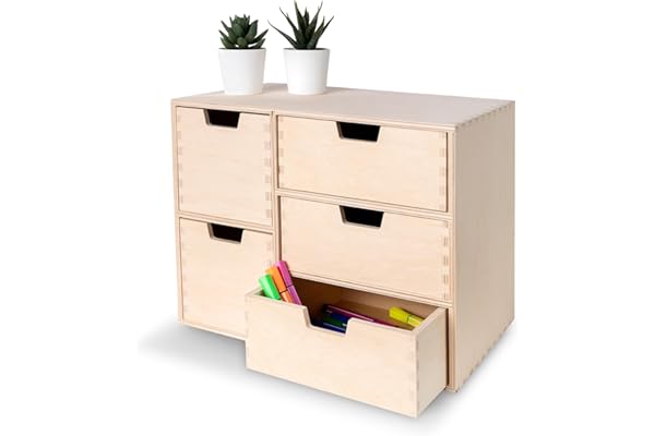 Creative Deco Commode Boite Rangement Bois | 5 Tiroirs | 36 x 20 x 28,5 cm | Organisation Bureau et Stockage | Coffret Boîte Parfait pour les Accessoires, Cartes, Papier et Papeterie de Bureau